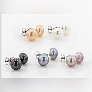 JTV Multicolor Pearl Stud Earrings Set of 5